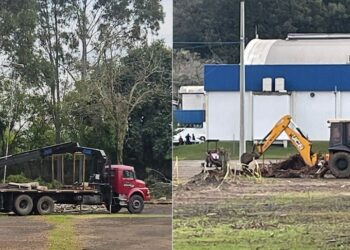 Caminhão e retroescavadeira estão envolvidos no processo de corte de árvores. Fotos Divulgação