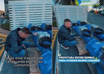 Prefeito subiu no caminhão para conferir os equipamentos comprados. Bombas foram devolvidas. Reprodução