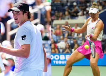 Os melhores tenistas do Brasil na atualidade: João Fonseca e Beatriz Haddad Maia. Fotos Darren Carroll/USTA e Mike Lawrence/USTA e