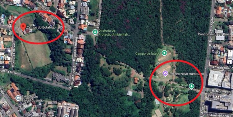 Campo do Botafogo fica a poucos metros do Parcão de Novo Hamburgo. Google Maps