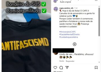 Camiseta "milituda" e dizeres Antifascismo em postagem do serviço público. Reprodução