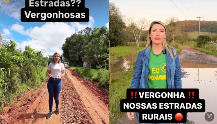 No governo passado, Daniele fazia vídeos com muitas críticas às estradas. Agora, como CC em Lomba Grande, comunidade cobra mesma postura. Reprodução