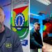 Telas modernas e neon com o símbolo da atual administração. Reprodução
