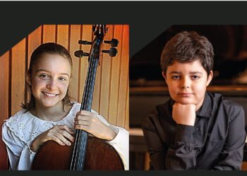 A violoncelista Sofia Canabarro Aguirre, de 11 anos, e o pianista Leonardo Fernández, de 12 anos. Divulgação