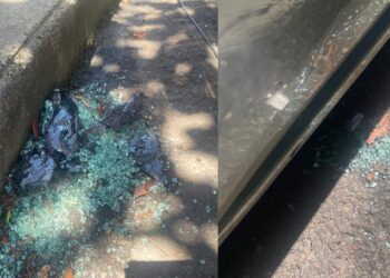 As marcas do crime em dois pontos da Rua Armindo Angeli ao lado do Complexo Hospitalar Unimed VS