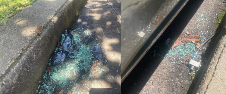 As marcas do crime em dois pontos da Rua Armindo Angeli ao lado do Complexo Hospitalar Unimed VS