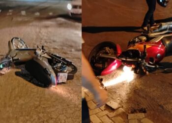 Quedas de motociclistas foram registradas na noite desta sexta-feira. Fotos Divulgação