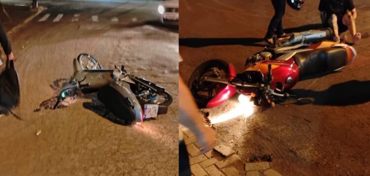 Quedas de motociclistas foram registradas na noite desta sexta-feira. Fotos Divulgação
