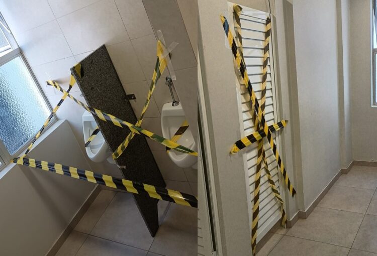 Servidores estão impedidos de usar espaços nos banheiros por falta de manutenção. Fotos Divulgação