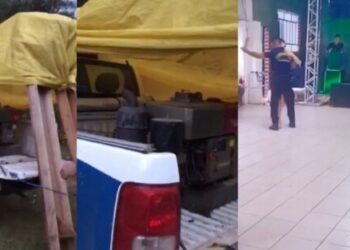 Ao invés de garantir a segurança da comunidade, guardas foram dançar e viatura foi usada como suporte de gerador
