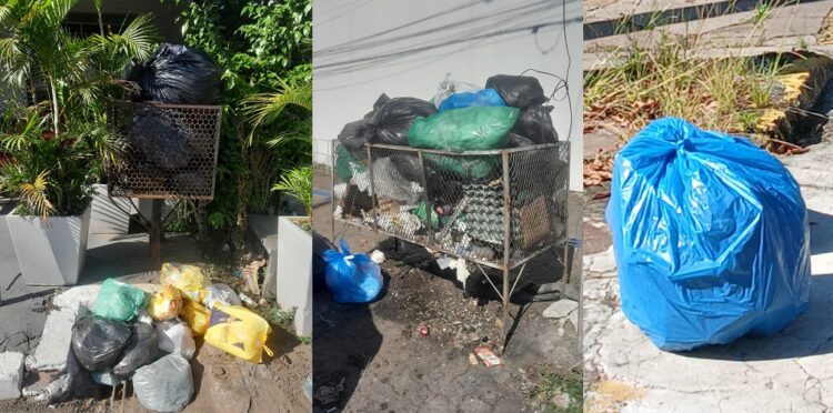 Fotos enviadas por leitores de diferentes bairros de Novo Hamburgo: lixeiras entupidas e sacos largados na frente das casas
