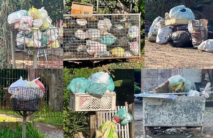 Nesta sexta-feira, as imagens confirmam: lixeiras transbordando em diferentes bairros