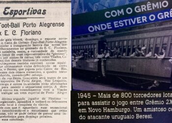 Reportagem do jornal O 5 de Abril e material que está disponível no museu do Grêmio na Arena
