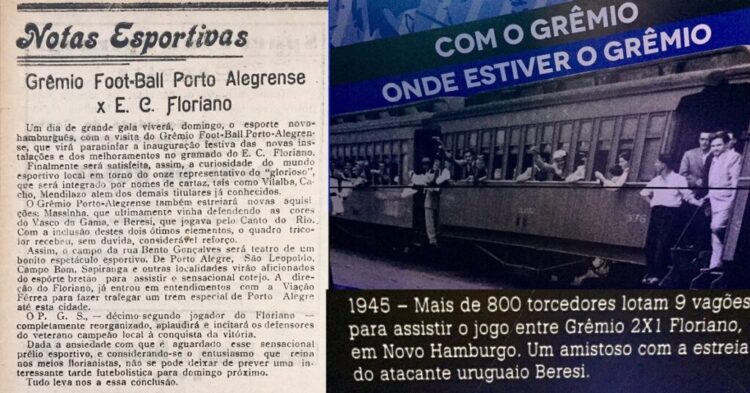 Reportagem do jornal O 5 de Abril e material que está disponível no museu do Grêmio na Arena