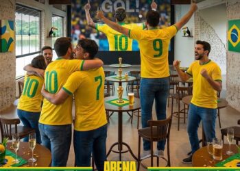 O espaço contará com um grande telão de LED para transmissão dos jogos, entre outras atrações. Divulgação