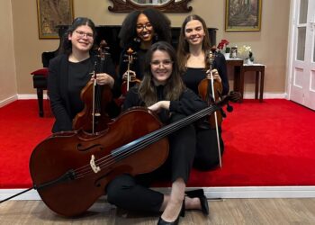 O Quarteto Camélia é composto pelas musicistas Maiara Mayer (violino), Cibele Bartz (violino), Sophia Willrich (viola) e Isadora Gehres (violoncelo). Divulgação