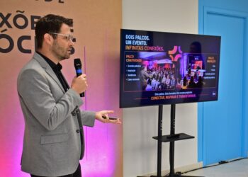 O presidente da CDL-NH, Leonardo Lessa, durante apresentação para a imprensa. CDL-NH/Divulgação