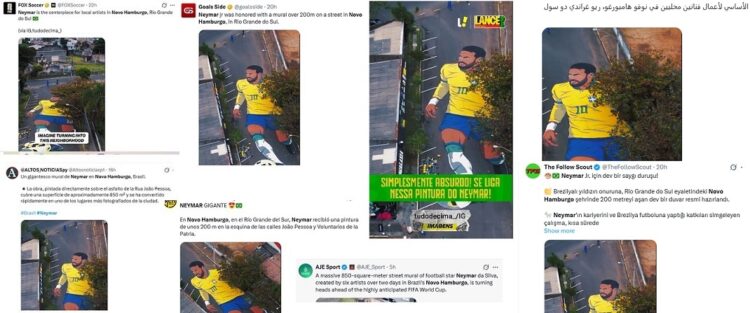 Publicações em diferentes idiomas repercutindo o Neymar de Novo Hamburgo