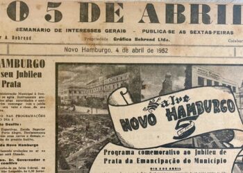 Capa do jornal O 5 de Abril com a edição de 4 de abril de 1952 celebrando os 25 anos do município e a criação da Banda Municipal
