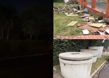 Escuridão, sujeira, passeio público ocupado tudo em um cruzamento no bairro São Jorge