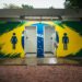 Obra de Rafael Jung nos banheiros da Praça do Imigrante. PMNH/Divulgação