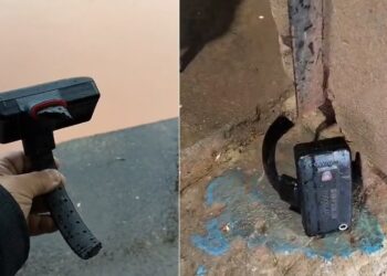 Tornozeleira encontrada nesta manhã em Novo Hamburgo. Fotos Divulgação