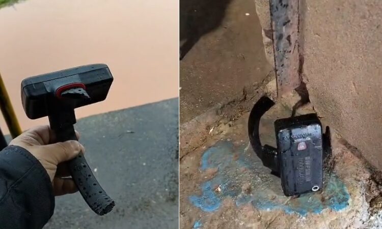 Tornozeleira encontrada nesta manhã em Novo Hamburgo. Fotos Divulgação