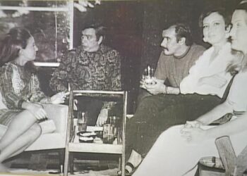 A primeira festa da Mostra de Cinema, em 1969, na casa da família Behrend: Eva Wilma, Nazaré (figurinista), Claudio Behrend, Tania Carvalho e Mara Behrend Schuck