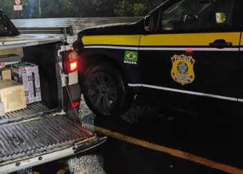 A equipe realizou a abordagem de um veículo no km 97 da rodovia. PRF/Divulgação