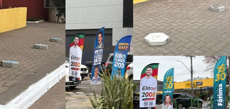 Banners acumulados e dezenas de pedras soltas em diferentes pontos da cidade provocam reclamações