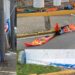 Wind banners de diversos candidatos tombados, ocupando as ruas e calçadas
