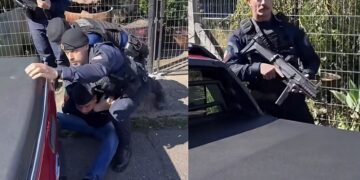 Vídeo que circula nas redes sociais registrou a ação dos guardas municipais contra funcionário de empresa. Reprodução